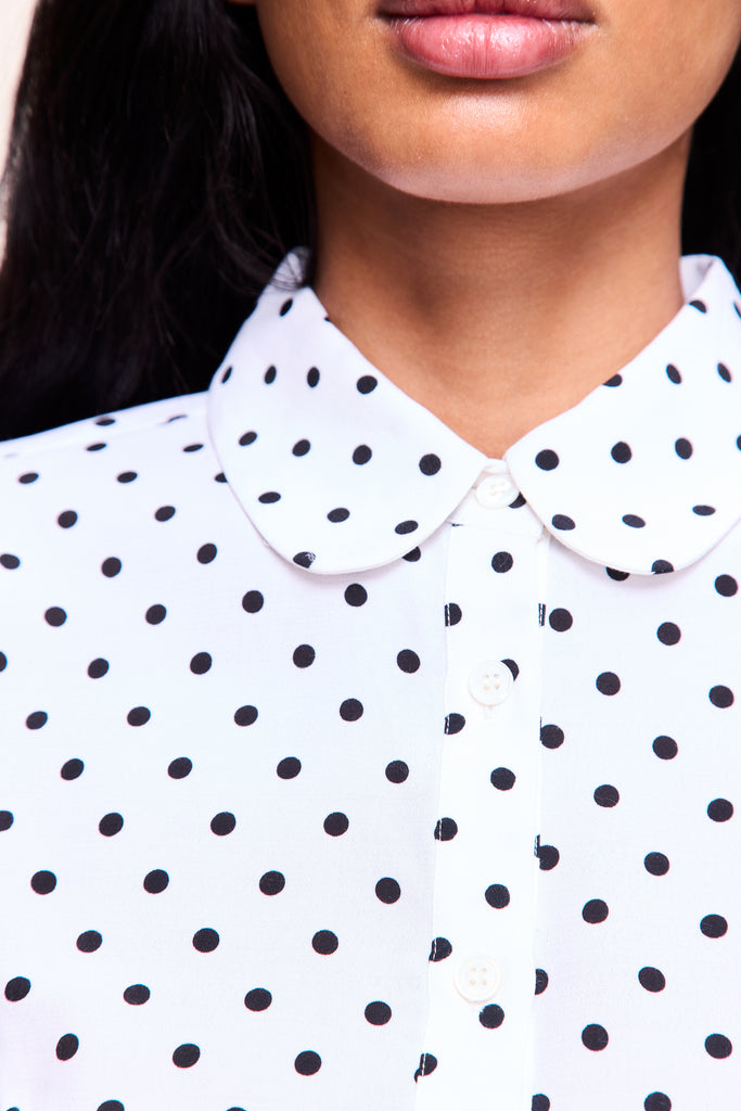 Liana Dress in White Polka Dot 