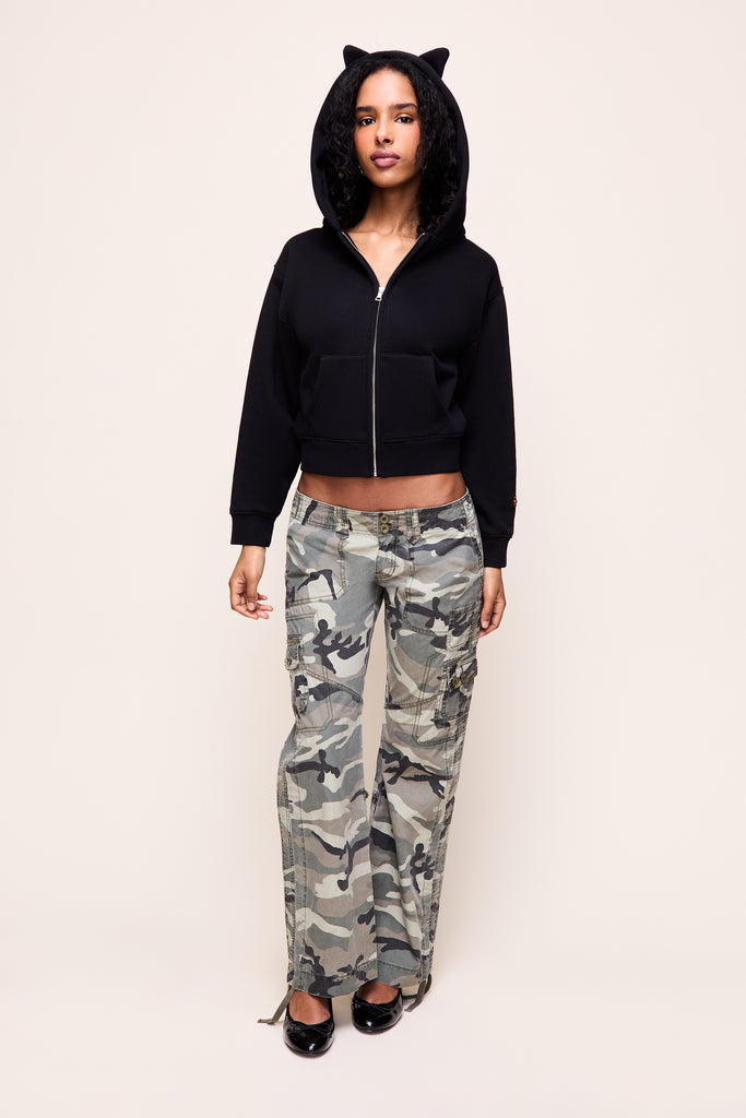 Cat Ear Shrunken Hoodie in Black 