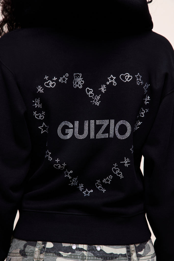 Cat Ear Shrunken Hoodie in Black 