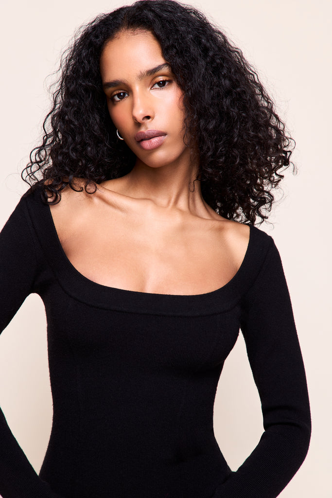 Selma Scoop Knit Dress in Black 