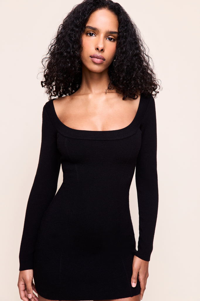Selma Scoop Knit Dress in Black 