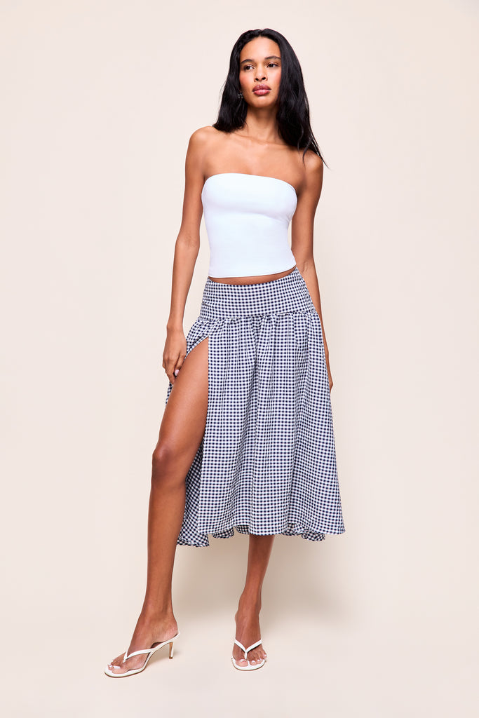 ALEGRA LOW RISE MAXI SKIRT in Navy Plaid 