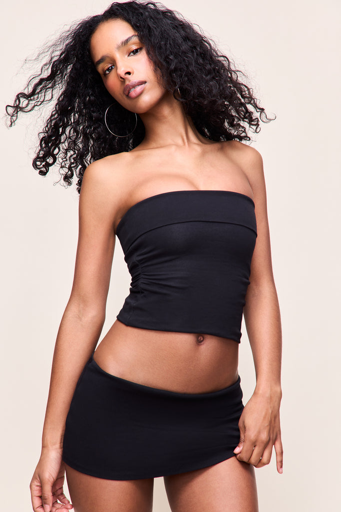 Fold Over Tube Top in Black 