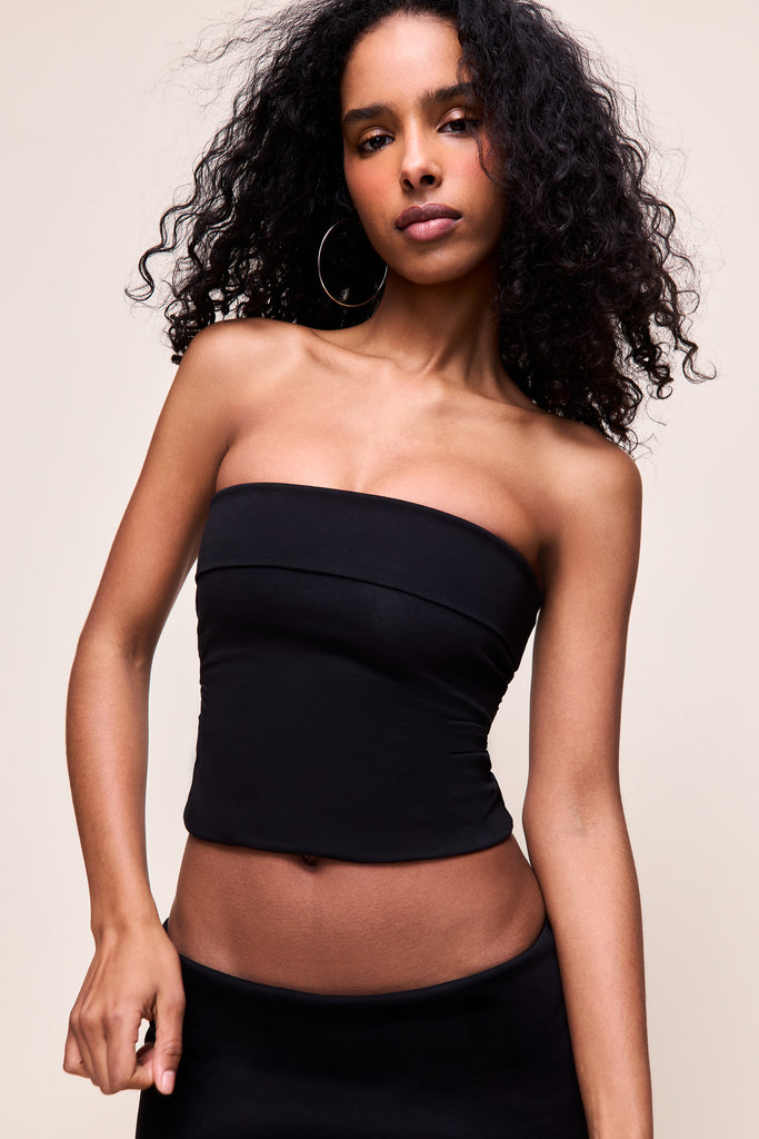 Fold Over Tube Top in Black 