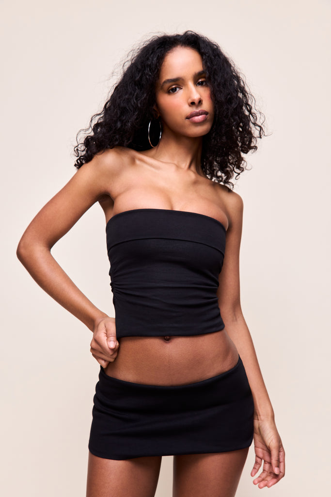 Fold Over Tube Top in Black 
