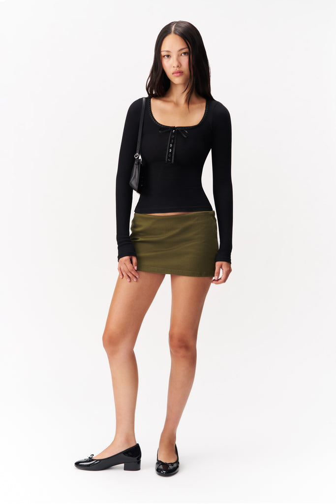 MICRO MINI DENIM SKORT IN OLIVE