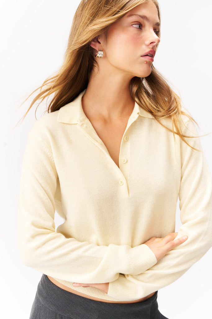 CATHERINE CASHMERE POLO SWEATER IN HONEY BUTTER