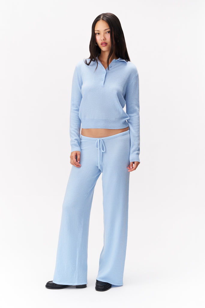 Catherine Cashmere Polo Sweater in Baby Blue