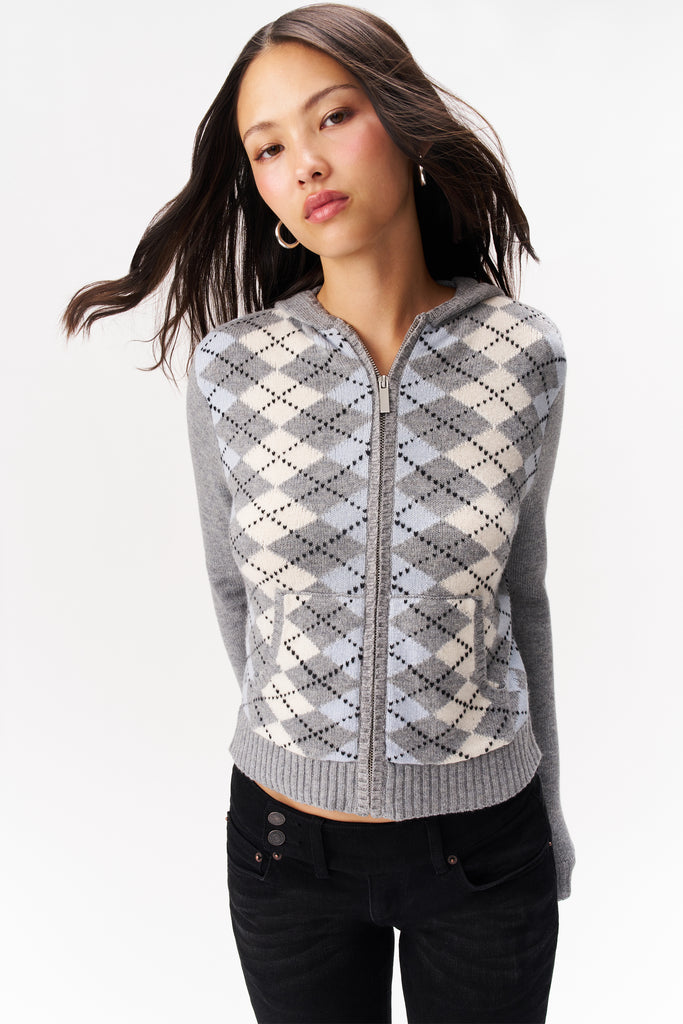 CYNDI ZIP HOODIE IN BLUE ARGYLE
