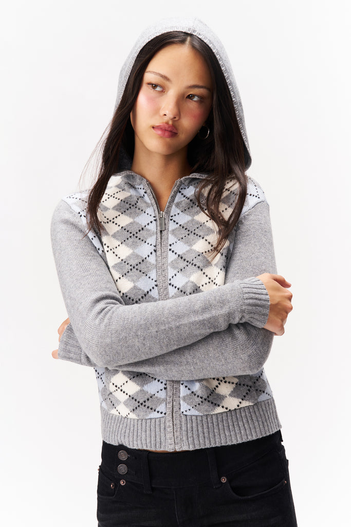 CYNDI ZIP HOODIE IN BLUE ARGYLE