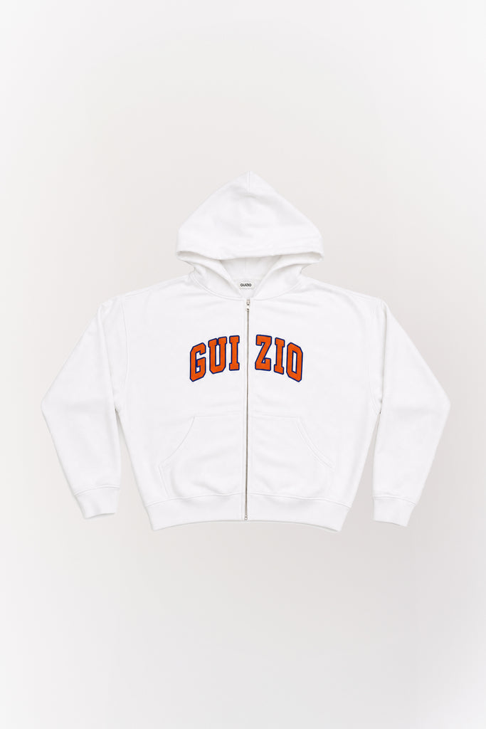 Guizio New York Forever Zip Up Oversized Hoodie in White