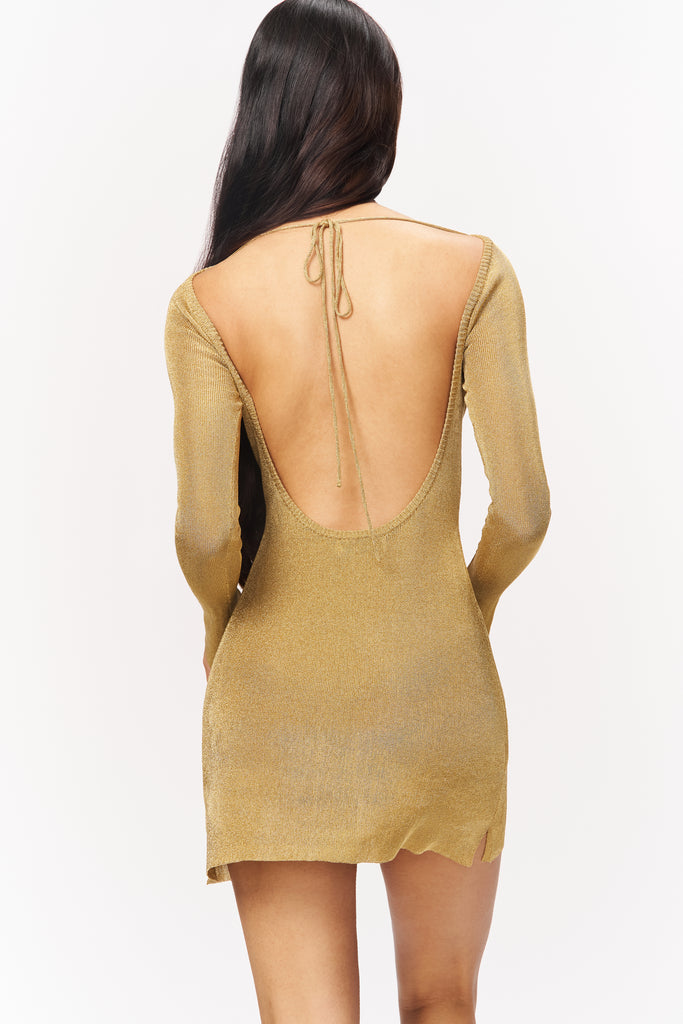 Estelle Backless Mini Dress in Gold