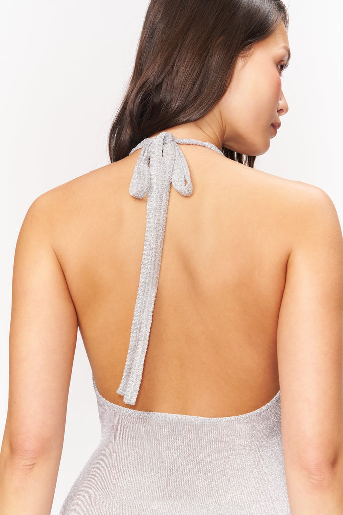 Millie Halter Mini Dress in Silver