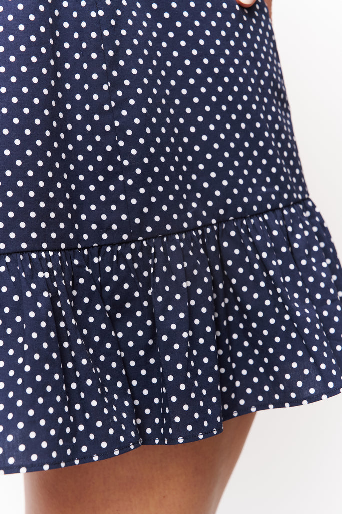 Margaux Mini Dress in Navy White Dot