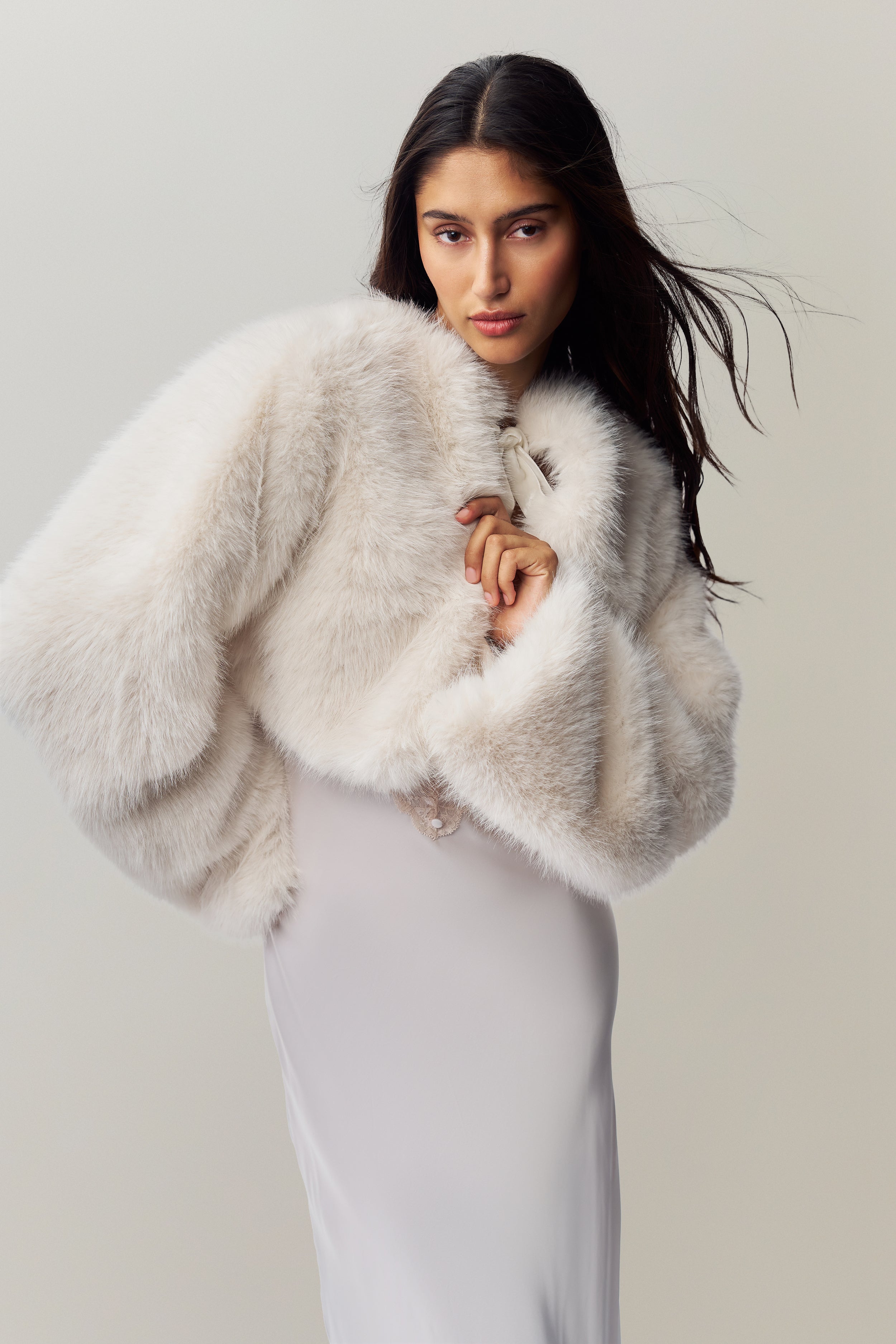 Alyana Faux Fur Jacket in Ivory