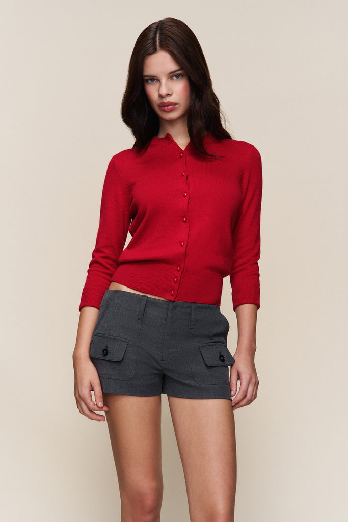 Emelie Cropped Wool Cardigan in Red Love