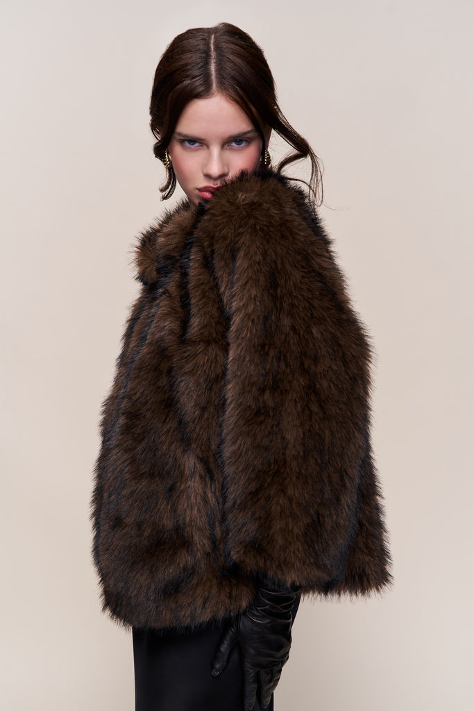 Lucienne Faux Fur Topper in Espresso