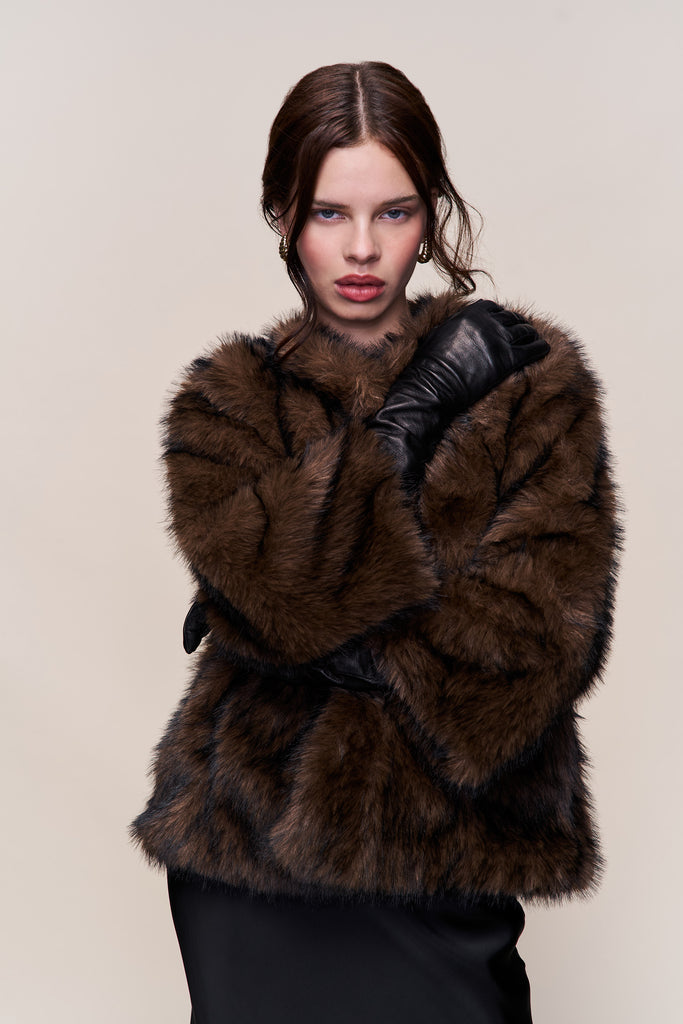 Lucienne Faux Fur Topper in Espresso