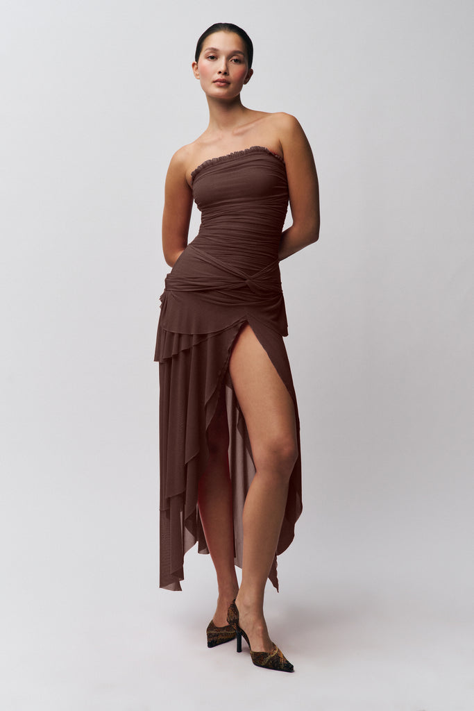 Lyla Twist Dress in Brown