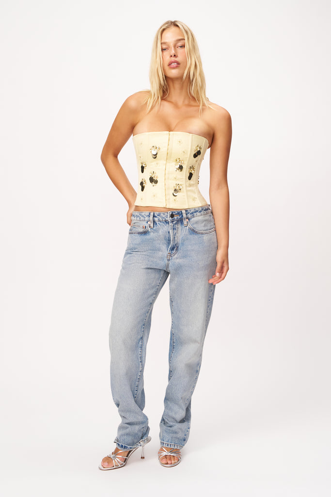 Embellished Satin Corset in Honey Butter