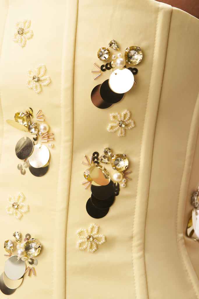 Embellished Satin Corset in Honey Butter