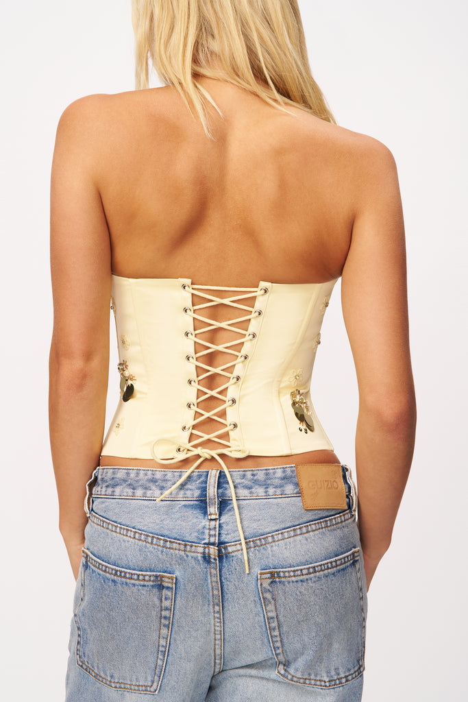 Embellished Satin Corset in Honey Butter