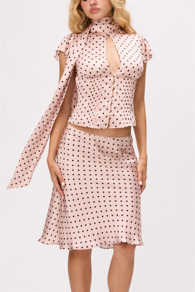 Satin Paloma Skirt in Pink Micro Dot