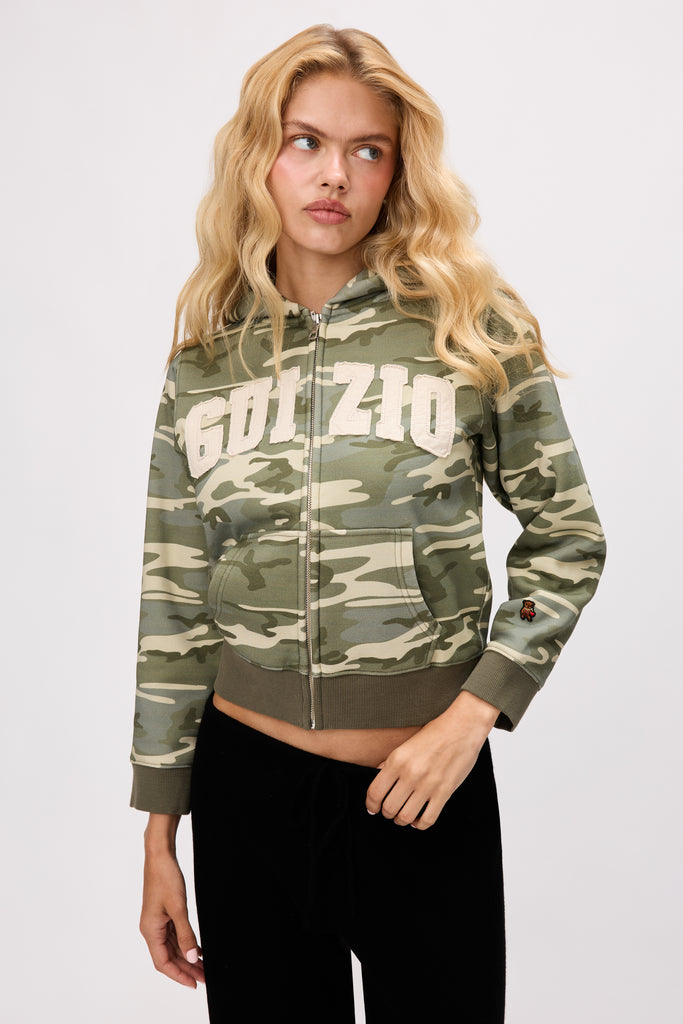 Guizio Shrunken Hoodie in Dusty Olive Camo