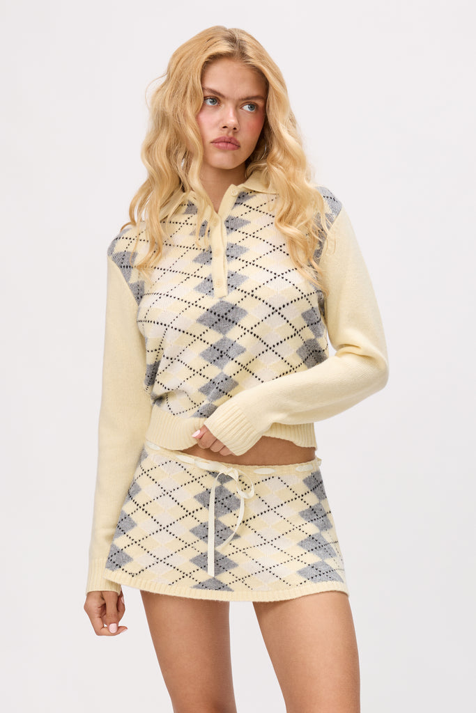 Olivia Polo Sweater in Yellow Argyle