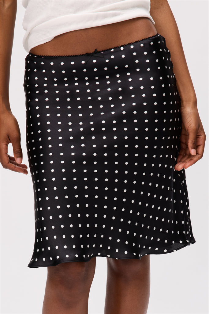 Satin Paloma Skirt in Black Micro Dot