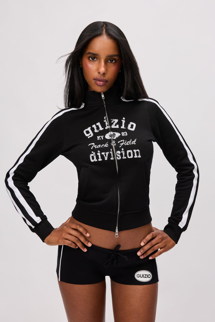Varsity Zip Up Jacket in Black