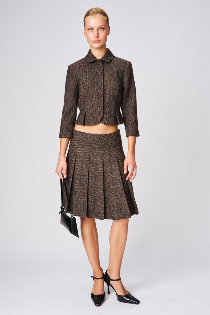 Maelie Low Rise Skirt in Brown Houndstooth