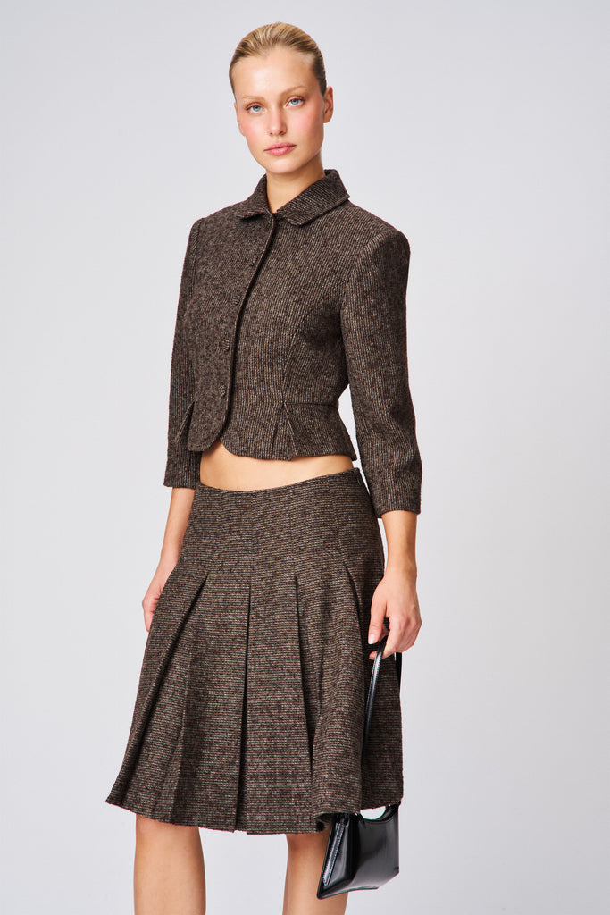 Maelie Low Rise Skirt in Brown Houndstooth