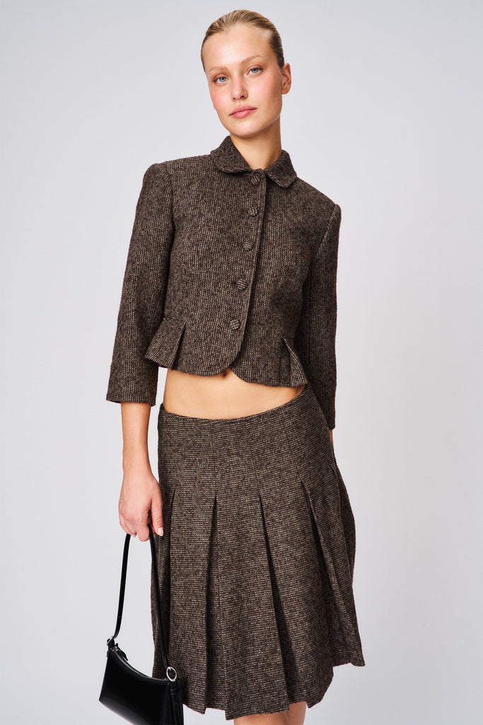 Maelie Low Rise Skirt in Brown Houndstooth