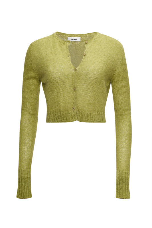 Mohair Ribbed Cardigan in Moss
