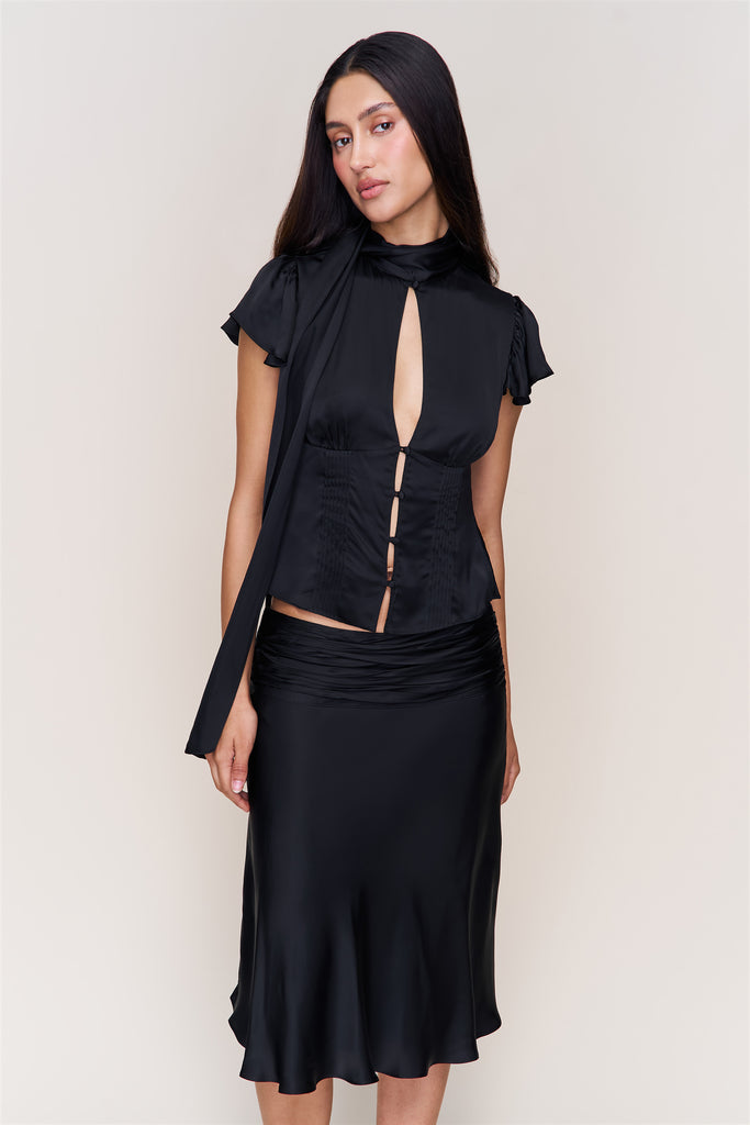 Ara Satin Top in Black