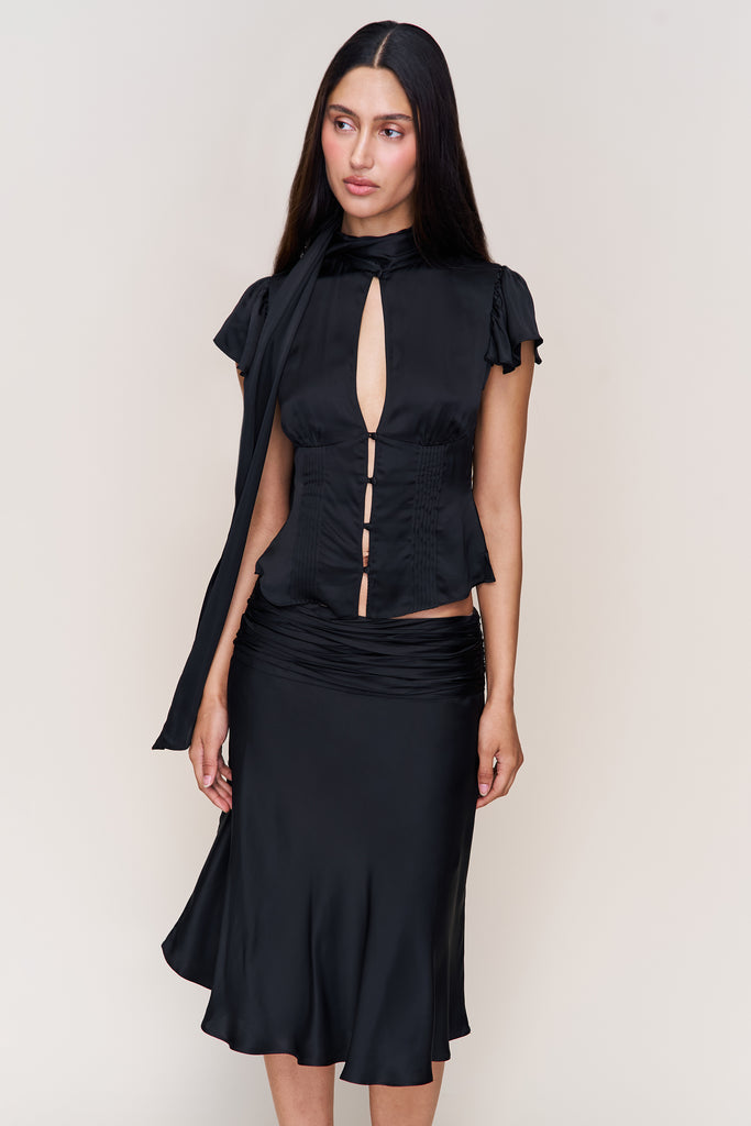 Ara Satin Top in Black