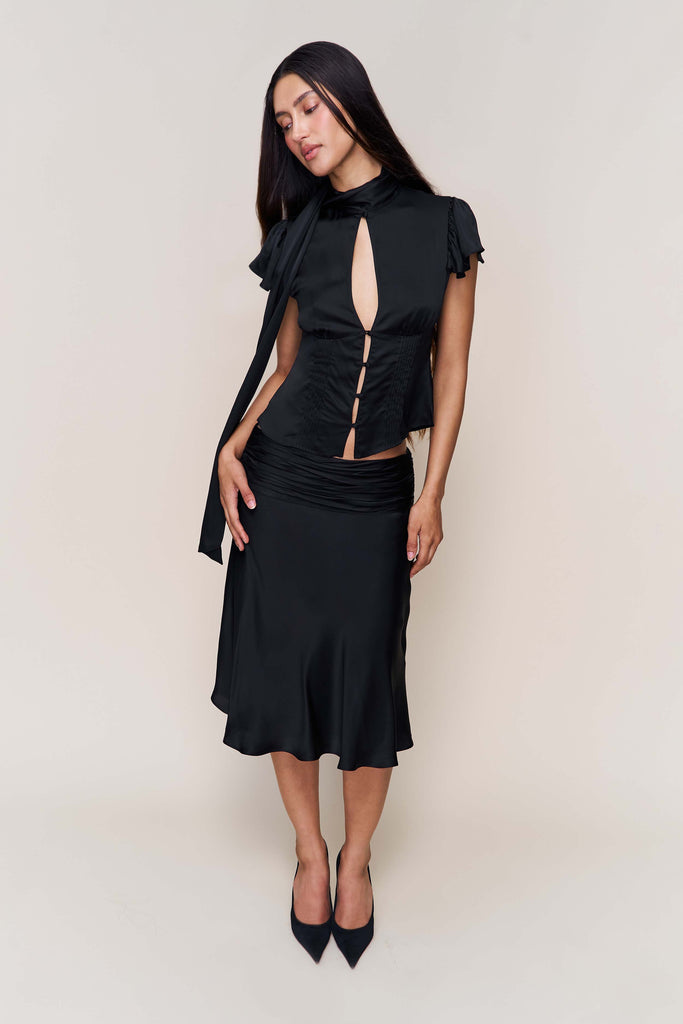 Ara Satin Top in Black