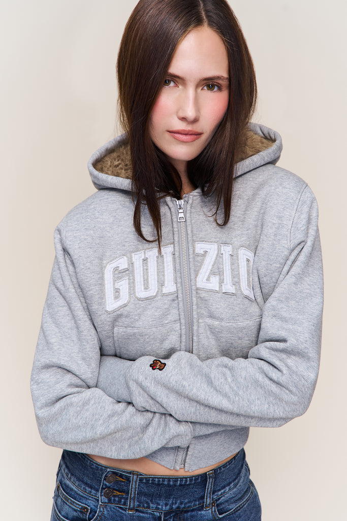 Guizio Zip Up Fitted Fur Hoodie