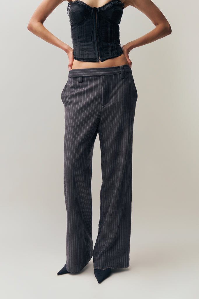 Raina Pinstripe Pant in Charcoal & White