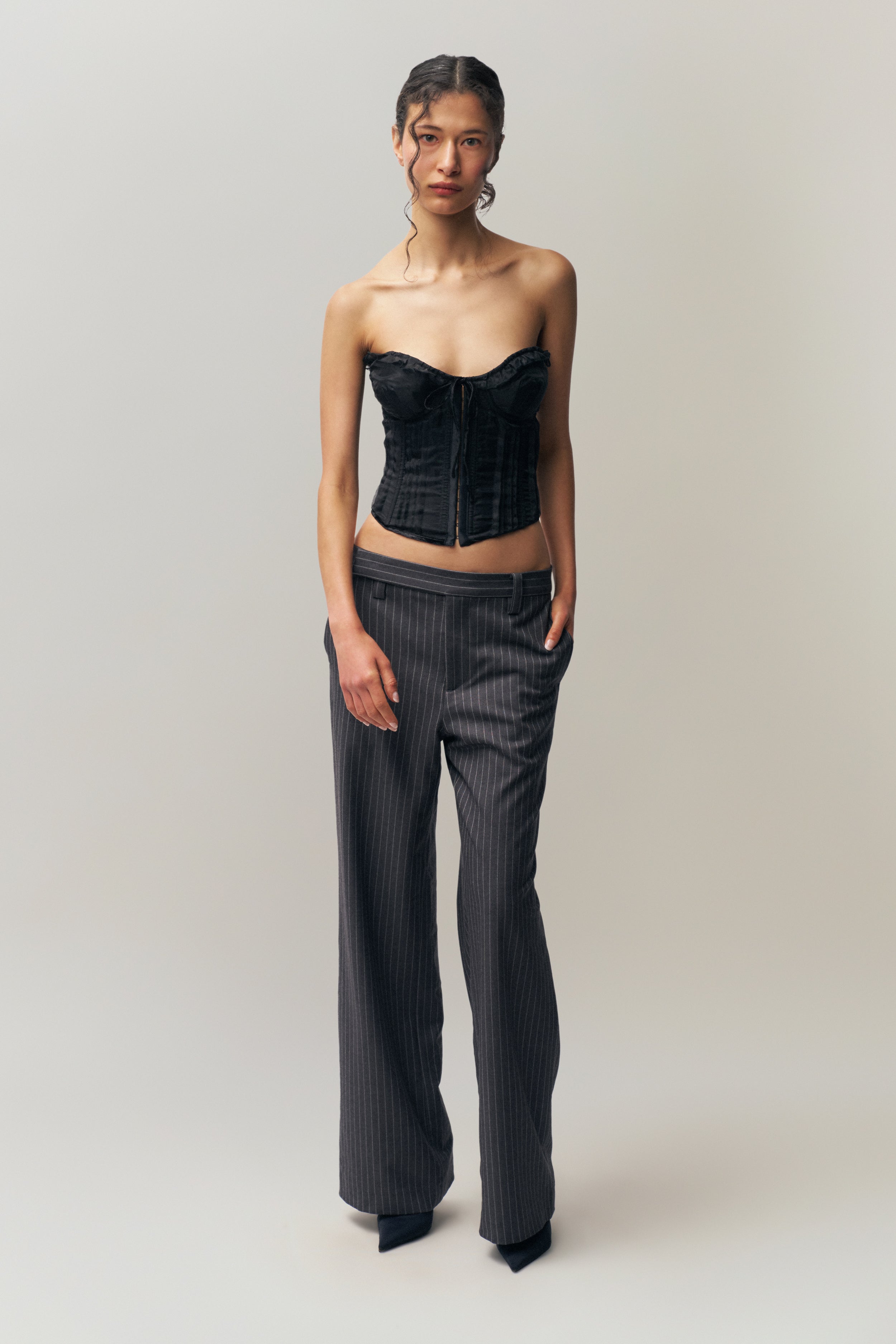 Raina Pinstripe Pant in Charcoal & White