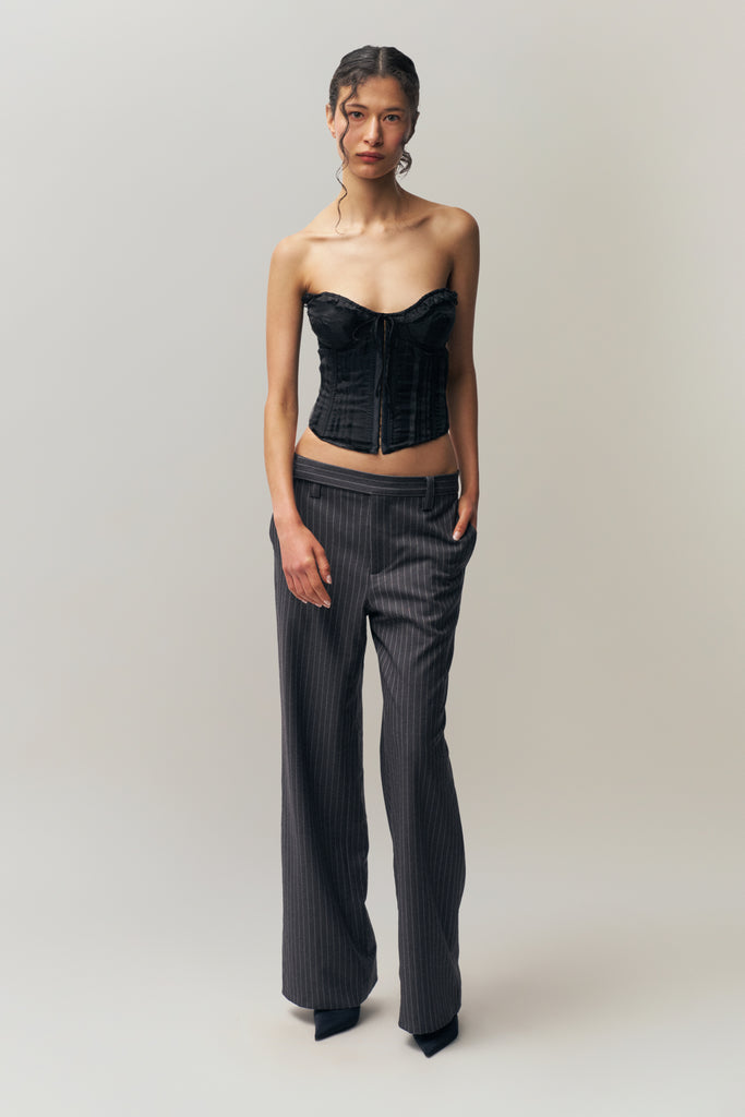 Raina Pinstripe Pant in Charcoal & White