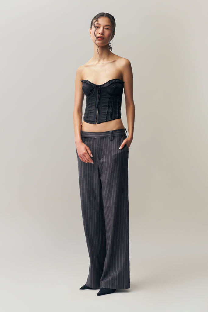 Raina Pinstripe Pant in Charcoal & White