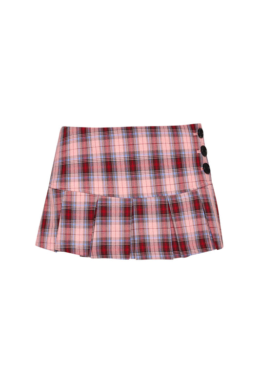 Guizio Pleated Micro Mini Skirt in Pink Plaid