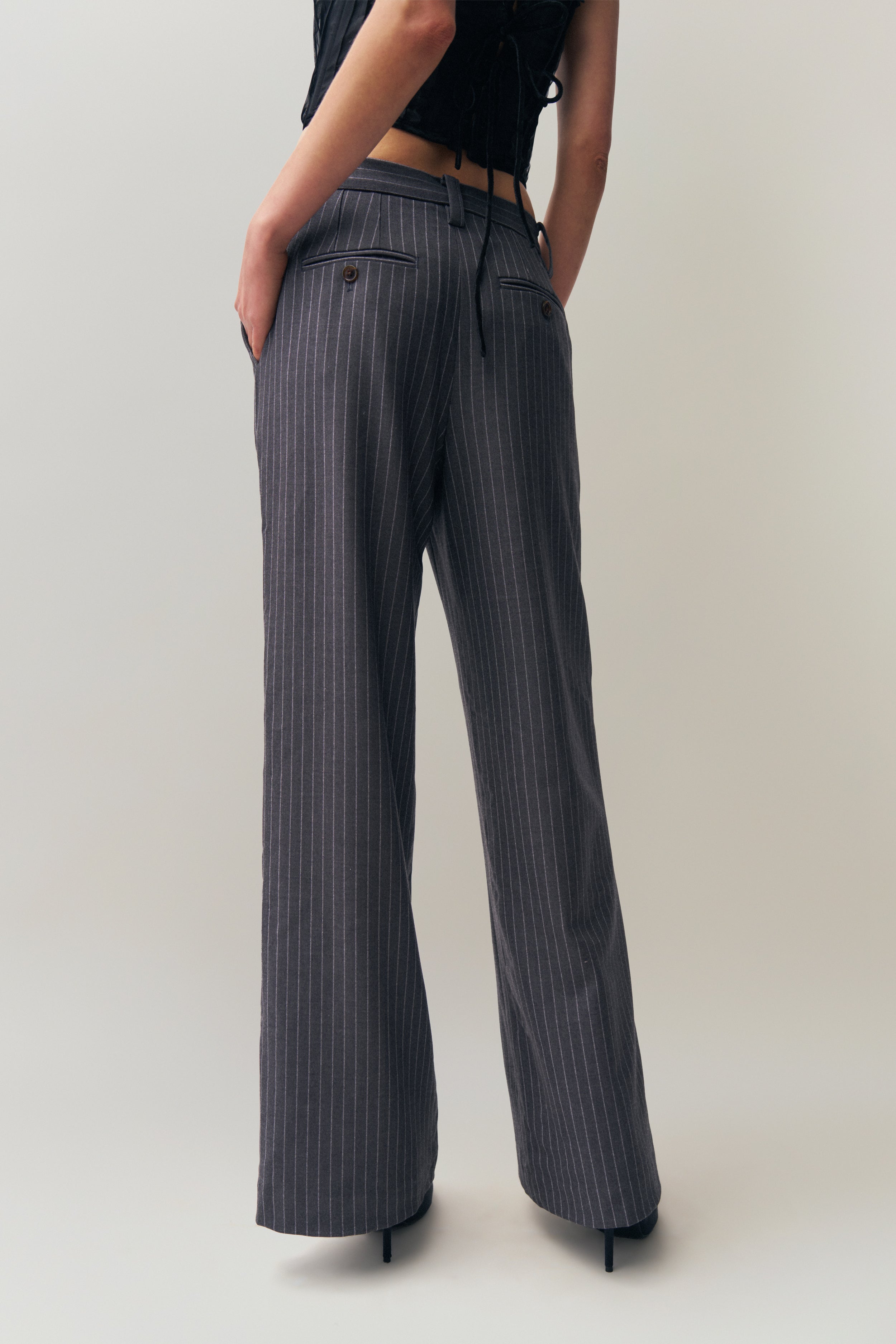 Raina Pinstripe Pant in Charcoal & White