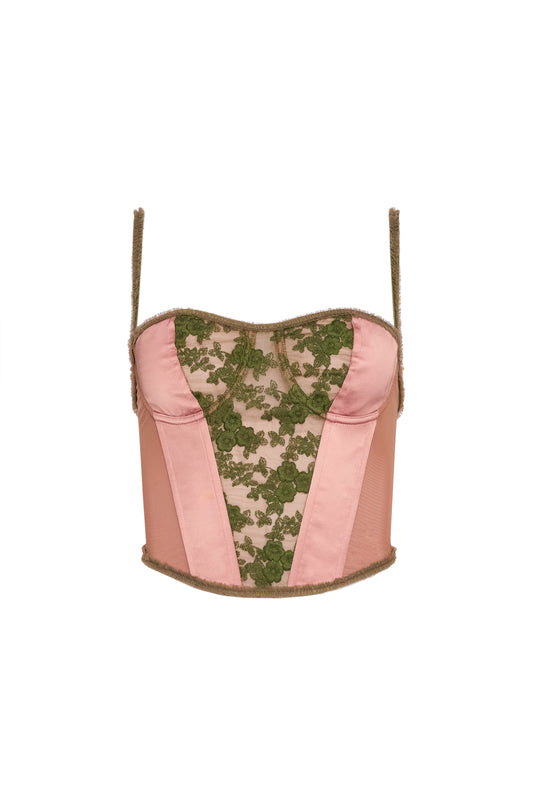 Satin Lace Panel Bustier Corset in Mulberry