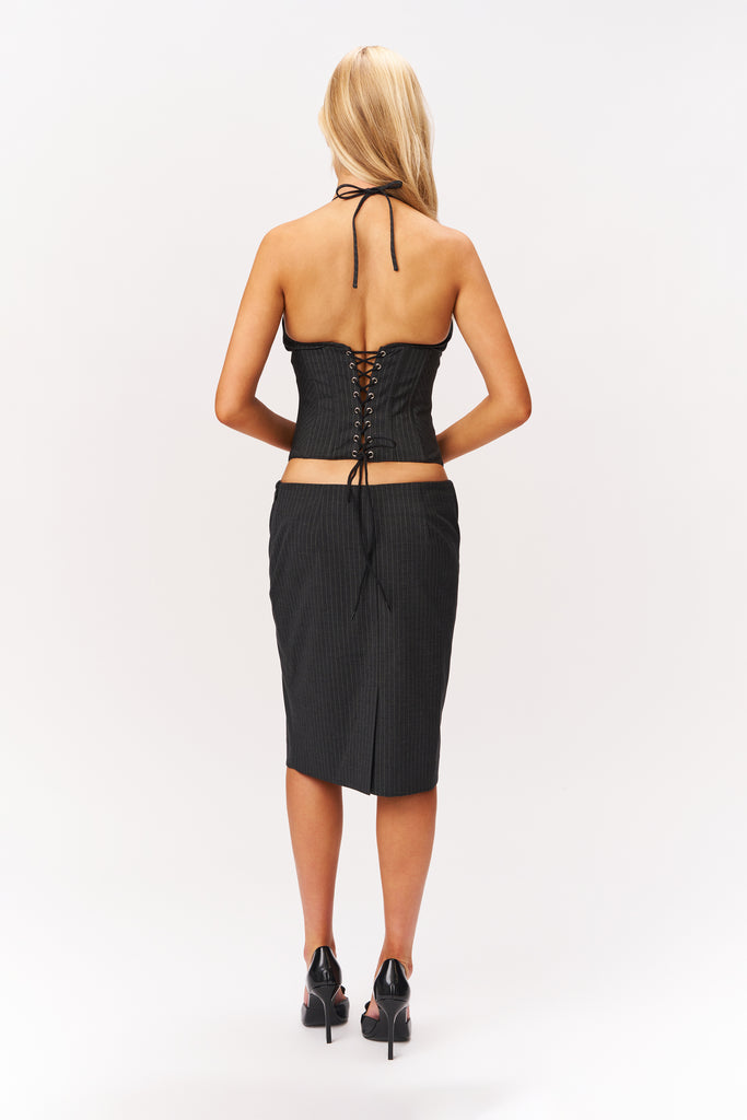 MARINI CORSET TOP IN GREY PINSTRIPE