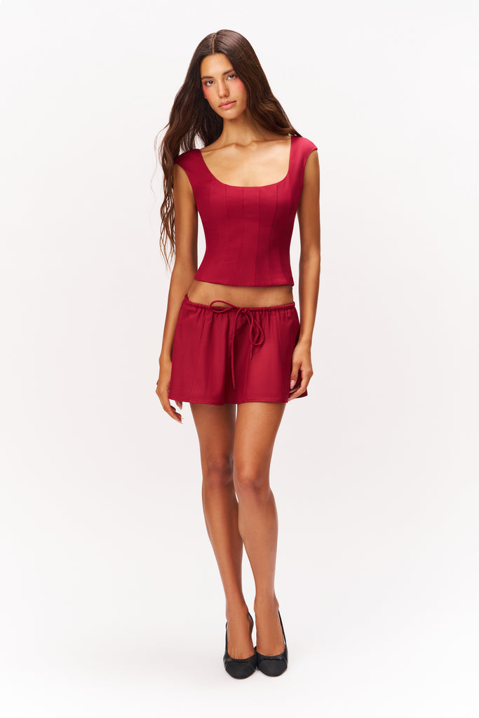 Leila Twill Mini Skirt in Bordeaux