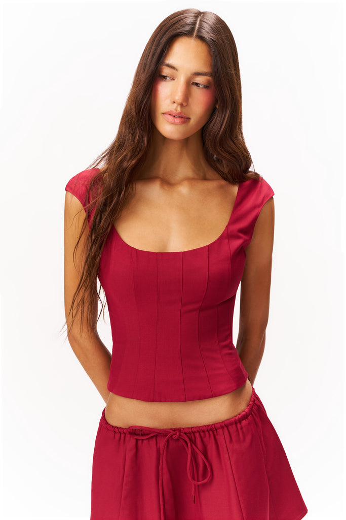 Leila Twill Top in Bordeaux