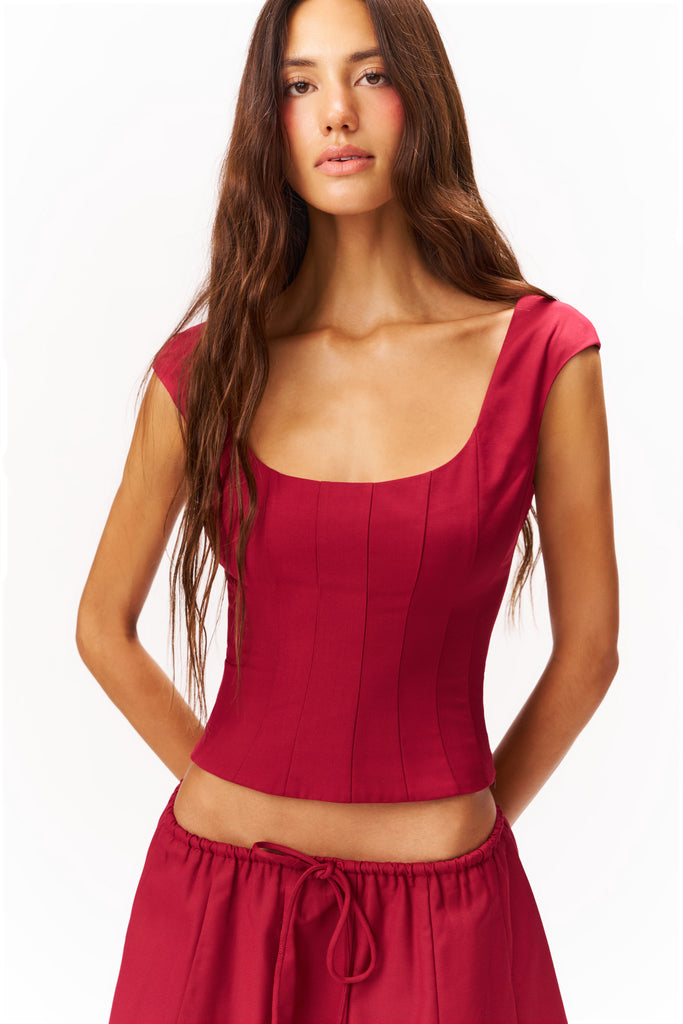 Leila Twill Top in Bordeaux